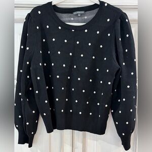 PRELOVED SZ XL Adrianna Papell Black Sweater with White Dots puff sleeve